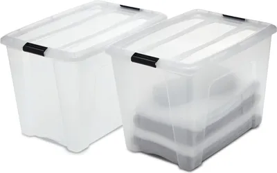 Produktbild von Stapelbare Aufbewahrungsboxen 60L Set von 2 für Garage, Schlafzimmer und Wohnzimmer - Transparent