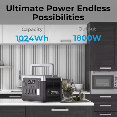 Immagine prodotto di Centralina portatile da 1800W, 1024Wh, batteria LiFePO4 - Alimentazione di emergenza per attività all'aperto