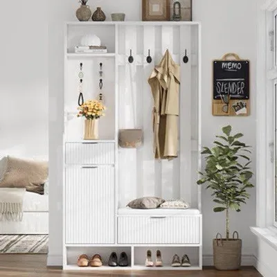 Obrázek produktu pro Víceúčelová skříň – úložný nábytek 6 v 1 – rozměry 100 x 30 x 180 cm – materiál: dřevotříska – vhodná do předsíně a vstupní haly