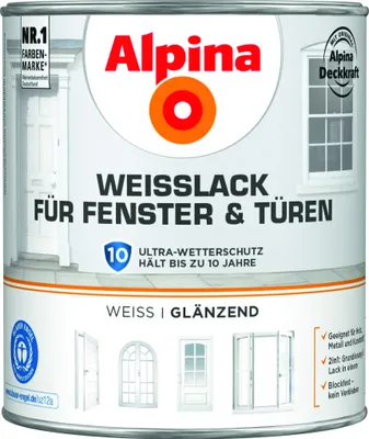 Produktbild von Alpina Weißlack für Fenster & Türen 2 L weiß glänzend