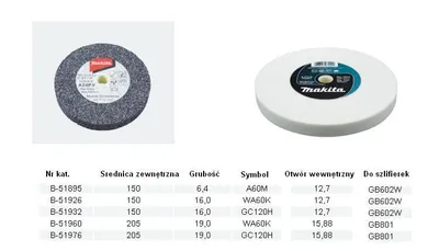 Zdjęcie produktu dla Tarcza szlifierska Makita, 150 x 16 x 12,7 mm, WA60 150 x 16 x 12,7 mm - WA60