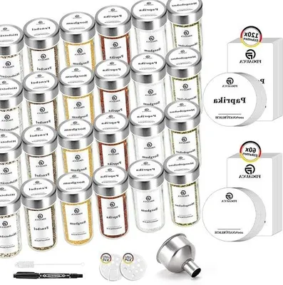 Image de Pots à herbes RVS avec couvercle, 24 bouteilles rondes