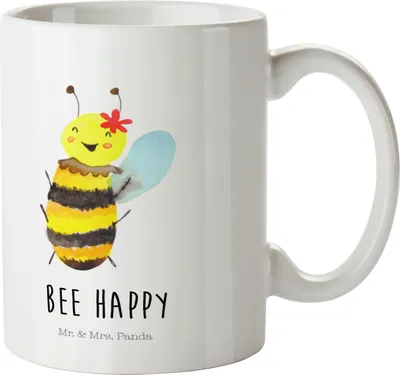 Produktbild von Mr. & Mrs. Panda Trinklernbecher Biene Happy - Weiß - Geschenk, Hummel, Kinderbecher, Reisebecher, Plastikbecher, Pott, Camping Tasse