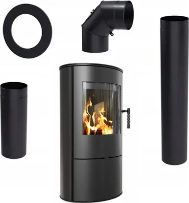 Produktbild von KAMINOFEN AUS STAHL ROLLO Ø 150 8 KW SCHWARZE THERMOTEC-AUSKLEIDUNG Satz