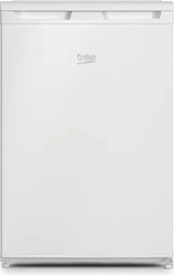 A front-facing studio shot of a white refrigerator.