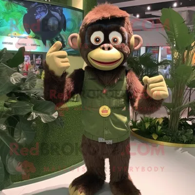 Produktbild von Maskottchen REDBROKOLY kostüm Oliver Affe gekleidet in Jeans und Digitaluhren