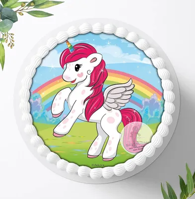 Produktbild von Für die Geburtstags Torte ein Tortenaufleger, Zuckerbild mit dem Motiv: Einhörner, Essbares Foto für Torten, Fondant, Ø 20cm, 00039