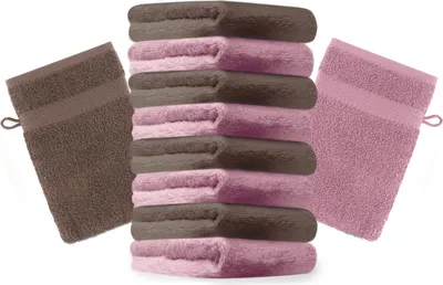 Produktbild von Betz 10 Stück Waschhandschuhe 16x21 cm PREMIUM 100% Baumwolle  Farbe: altrosa und nussbraun