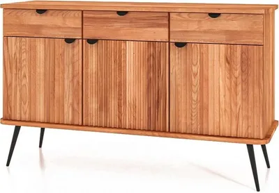 Produktbild von Kommode Tula Kernbuche massiv 144x46x87 mit 3 Schubladen 3 Türen Riffelfront