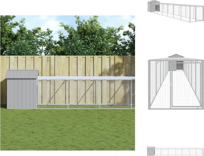 Zdjęcie produktu dla vidaXL Klatka dla kurczaków z wybiegiem jasnoszara 117x813x123 cm stal ocynkowana - Pomieszczenia i wybiegi dla małych zwierząt