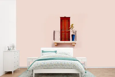 Produktbild von MuchoWow® Fototapete für Wohnzimmer oder Schlafzimmer Wandtapete Vinyl Motivtapete Tür - Rot - Pastell - Architektur - 600x400 cm - Vinyltapeten