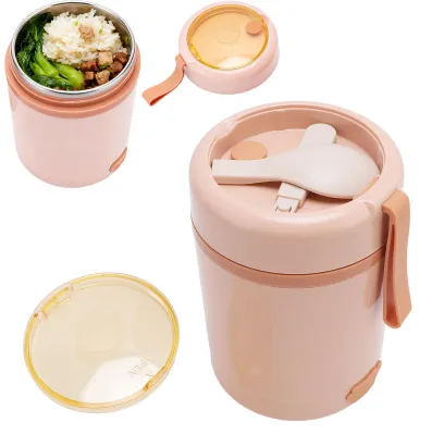Elektrische Lunchbox 600 ml USB-beheizt Edelstahl leckdicht mit Löffel Rosa