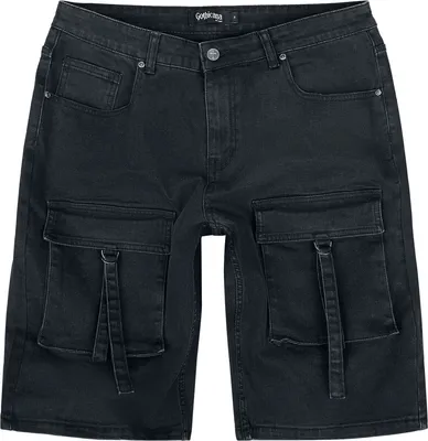 Produktbild von Gothicana by EMP Herren schwarze Basic-Shorts mit Gürtelschlaufen und vielen Taschen L