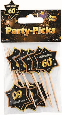 Productafbeelding van Bristol Novelty - Cocktailprikkers, 60e verjaardag, set van 12 - Karton, hout, BN2513 (één maat) (zwart/goud)