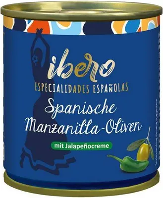 Produktbild von Ibero Grüne Manzanilla-Oliven mit Jalapeñocreme 85 G Dose Vegan Glutenfrei Fruchtig herber Geschmack