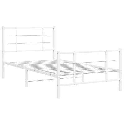 Zdjęcie produktu dla Metalowa rama łóżka z wezgłowiem i zanóżkiem, biała, 100x200 cm
