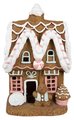 Productafbeelding van Clayre & Eef Lebkuchenhuis met LED-verlichting, 39 cm, bruin. Materiaal: magnesiumoxide (MGO)