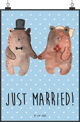 Produktbild von Mr. & Mrs. Panda Bild Bär Heirat DIN A0 - Blau Pastell - Geschenk, Kunstdruck, Wandbild, drucke, Plakat, Teddy, wanddeko