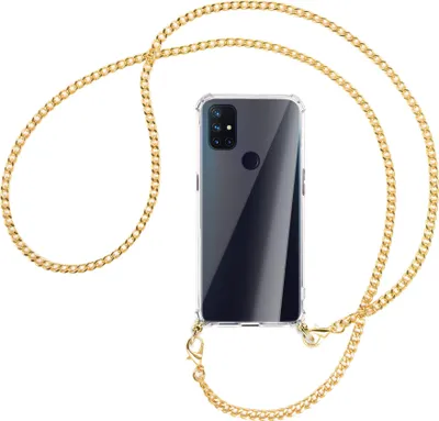 Produktbild von Handykette Backcover-Schutzhülle mit Band (Metall goldfarben) für OnePlus Nord N100 - goldfarbene Kette