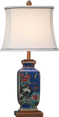 Produktbild von Fine Asianliving Chinesische Tischlampe Porzellan mit Lampenschirm E27 Orientalische Tischleuchte Keramik Nachttischlampen Schlafzimmer Wohnzimmer