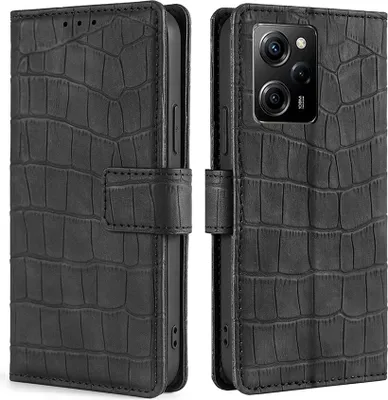 Produktbild von Mobigear Croco  POCO X5 Pro Hülle Klapphülle Geldbörse - Schwarz