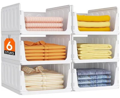 6er-Set stapelbare Kleiderschrank-Organizer, 42 cm tief, weiß