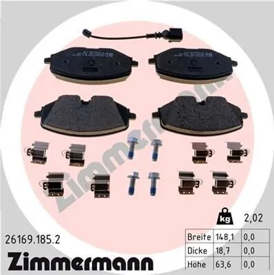 Produktbild von ZIMMERMANN 26169.185.2 Bremsbeläge Satz Vorne Bremsklötze für VW Golf VIII Schrägheck (CD1) GOLF VIII Variant (CG5) für SKODA Octavia IV Combi (NX5)