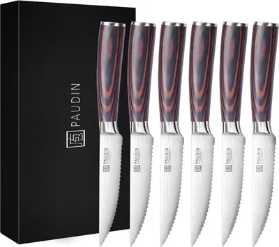 Image de PAUDIN S3 – Couteaux à Steak – Lot de 6 – Couteaux à Steak Professionnels – Set de Couteaux – Motif Damas