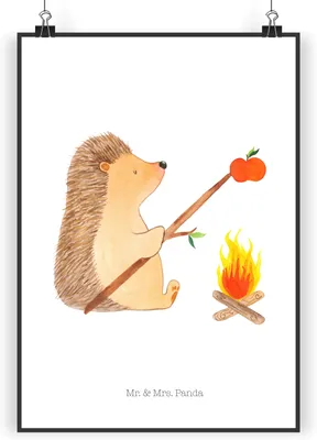 Produktbild von Mr. & Mrs. Panda Bild Igel Grillen DIN A4 - Weiß - Geschenk, Deko Poster, Spruch, Sinn Des Lebens, Lustige Sprüche, drucke, Plakat, Motivation, wanddeko, Ziele