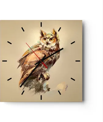 Produktbild von Wanduhr - Quadrat - Glasuhr - Eule Vogel Natur - 40x40cm - Schleichendes Uhrwerk - Lautlos - zum Aufhängen bereit - Dekoration Modern - Wanddekoration aus Glas - C3AC40x40-3856