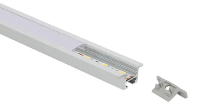 Produktbild von Aluminiumprofil Einbau für Decke mit Clips für LED Streifen bis 12 mm Milchweiße Klemme 1 m