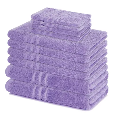 Produktbild von Lavea® 10-teiliges Handtuch Set Elena, 100% Baumwolle - 4x Handtuch, 2x Duschtuch, 2x Gästetuch, 2x Waschhandschuh, Handtücher Set - Lavendel