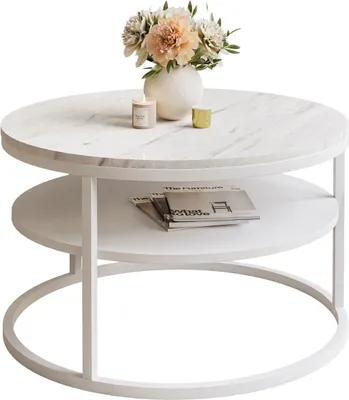 Produktbild von CIRI SLIM LEVANTO runder Couchtisch mit Ablage, Weiß / marmor levanto