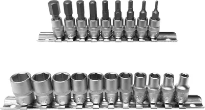 Produktbild von 20 x Steckschlüssel-Einsätze Nuss + Innensechskant SAE ZOLL ZÖLLIG 1/4"-Antrieb