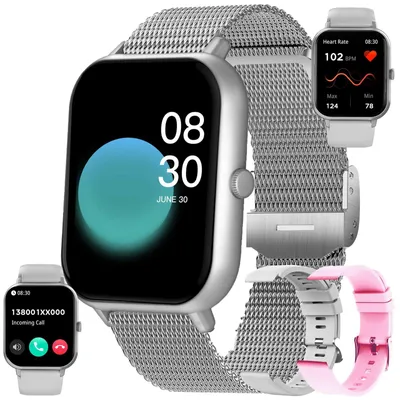Obrázok produktu pre Inteligentné hodinky AMOLED pre pánov a dámy s telefónnou funkciou, športové hodinky s Bluetooth, prijímanie hovorov, monitorovanie spánku, vodotesnosť 5ATM, kompatibilné s iOS a Android, strieborná farba