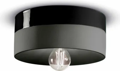 Produktbild von Deckenleuchte Keramik E27 Ø 25 cm rund Schwarz Retro Design Keramiklampe