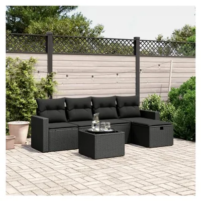 Produktbild von 6-teiliges Gartensofa-Set mit schwarzen Kissen aus Polyrattan, Gartenmöbel für den Außenbereich