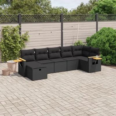 Produktbild von Design 7-tlg. Garten-Sofagarnitur mit Kissen Schwarz Poly Rattan, Gartenmöbel-Sets 2024 Neu