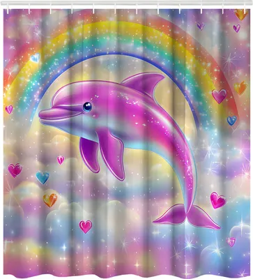 Productafbeelding van Multifunctioneel decoratief gordijn, regenboogprint, 180x180 cm - Roze dolfijn