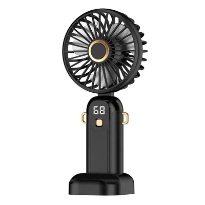 Produktbild von Mini Handventilator USB-C, 5 Geschwindigkeitsstufen, Digitalanzeige, wiederaufladbar, tragbar & Tischventilator - Schwarz
