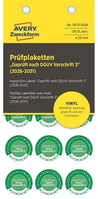 Obrázok produktu pre Avery Zweckform Prüfplak Gepr DGUV 26-31 Vinyl O20 (6975-2026)