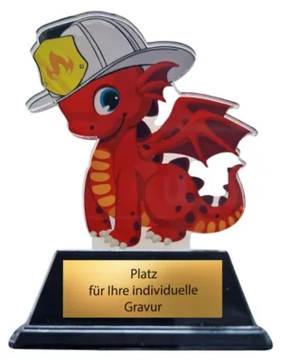 Produktbild von 10cm Kinderfeuerwehr-Pokal - Acryl Trophäe mit Drache & Wunschgravur