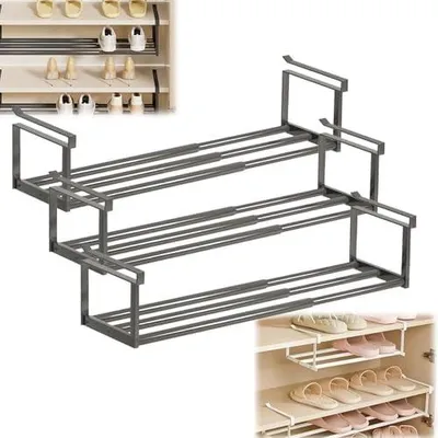Produktbild von Verstellbares Teleskop- und Hängeregal für Schuhe, Küche, Bad und Schränke – ausziehbare Aufbewahrungslösung mit einfacher Montage und platzsparendem Design