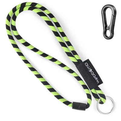 Produktbild von WEBBOMB® Tubular Lanyard neongrün / schwarz rund weich lang mit Karabinerhaken & Schlüsselring Umhängeband Schlüsselanhänger Keychain Schlüsselband