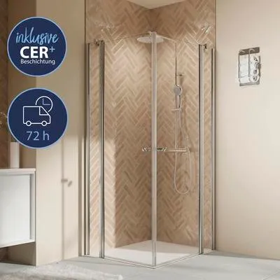 Produktbild von Eckeinstieg mit Drehtür BREUER Elana 2.0 Express Q72 90 x 90 x 200 cm Profil silber Klarglas schmutzabweisende Glasbesch