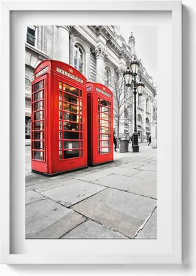 Produktbild von Rote Telefonkabinen London– Wandbild mit Rahmen – Gerahmtes Bild  – Wanddekoration – 40x60 cm – Weiß