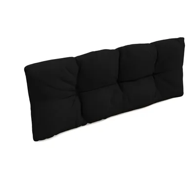 A black cushion for a sofa or bench, shown at an angle against a white background.