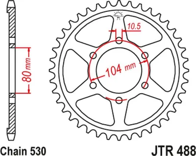 Obrázok produktu pre Zadná ozubené koleso JT, model 488.47, vhodné pre motocykle Kawasaki ZX 12R (ročníky 2000-2005) (+1 zub) a Kawasaki ZXR 750 H2 (ročník 1990) (+1 zub). (Kód: 48847JT). Kompatibilné s reťazou 530