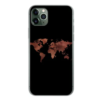 Produktbild von MuchoWow® Handyhülle Schutzhülle Hülle für iPhone 11 Pro Max Weltkarte - Leder - Schwarz Silikon Softcase Handy Hülle - Schutz