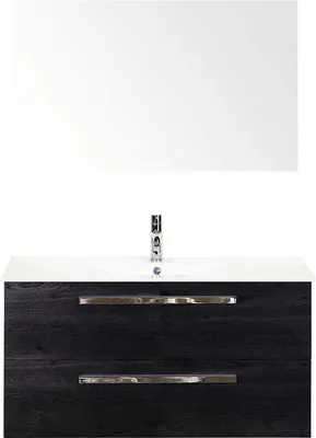 Produktbild von Sanox Badmöbel-Set Seville BxHxT 101 x 170 x 46 cm Frontfarbe black oak mit Waschtisch Keramik weiß, Waschtischunterschr